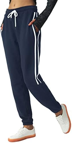 Pantaje de pulover cu căptușeală feminină specialmagică Pantaloni termici de iarnă cu buzunare jogginguri cu dungi conice pentru antrenament