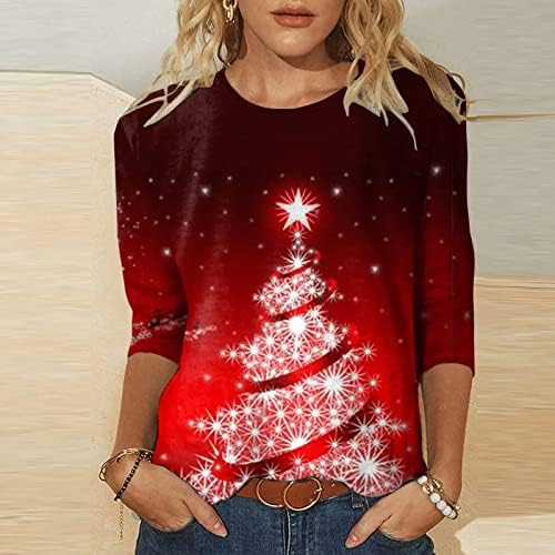 Cămăși de Crăciun pentru femei tricou grafic de copaci de Crăciun, plus dimensiuni, topuri de tunică cu mânecă lungă potrivită