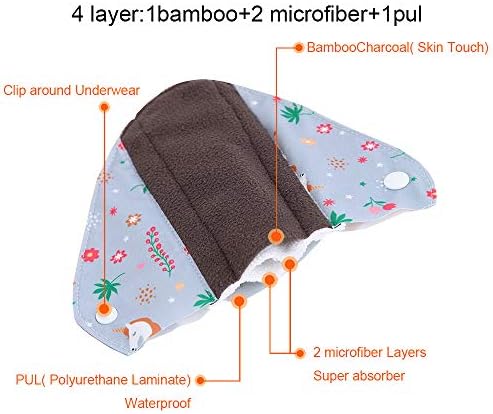 Set de 7pcs 1 bonus PC mini geantă umedă +6pcs Bamboo reutilizabile plăcuțe sanitare reutilizabile/cârpă absorbantă lavabilă
