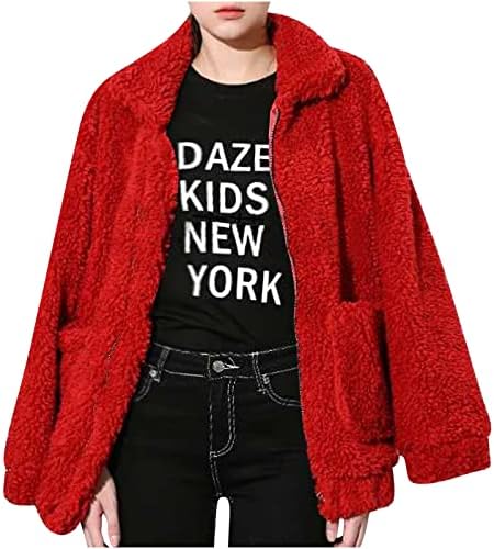 Jacheta pentru femei supradimensionate cu fermoar casual outwear shaggy faux haina de forfecare caldă de iarnă caldă la modă
