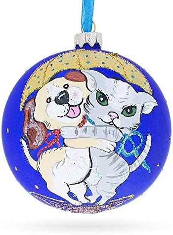 Ornament de Crăciun cu minge de sticlă pentru pisici și câini 4 centimetri
