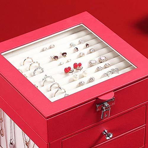 Topyl cu cutie de bijuterii mari, blocate de bijuterii din piele faux, cadou pentru fete sau femei, cutie de bijuterii pentru