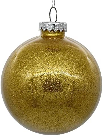 Vickerman 3 Ball Clear Ornament de Crăciun cu interior cu sclipici de aur de miere.