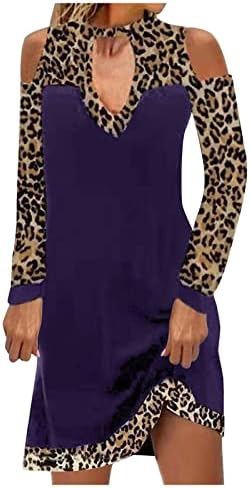 NOKMOPO femei & nbsp; Rochie Casual Leopard culoare panou Off umăr Mânecă lungă rochie dreaptă Petrecere Maxi & nbsp; Rochie