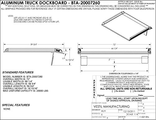 Vestil BTA-20007260 placă de andocare pentru camioane din aluminiu, 20000 lb. Capacitate, 72 x 60, argint