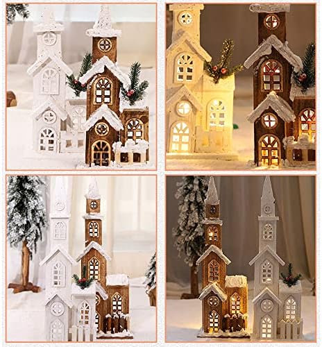Yhqsyks Crăciun LED lumină casă din lemn cabină luminoasă Decorațiuni de Crăciun fericit pentru casă DIY ornamente de pom de