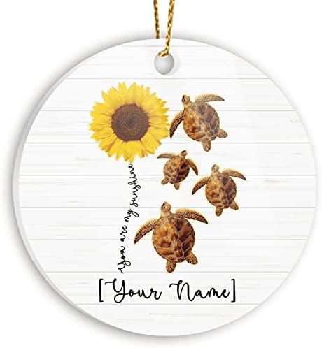 Ornament personalizat, Turtle -Sunflower Ornament Citat, iubitor de animale, cadou pentru femei bărbați, cuplu, fată adolescentă, fiică, fiică, Crăciun pentru ziua de naștere pentru ziua de naștere, decorațiuni de casă, alb, alb