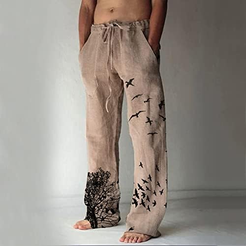 Bărbați Lenjerie Casual Pantaloni amuzant copac pasăre imprimare ușoare elastice Talie Plaja Yoga pantaloni cu buzunare cordon